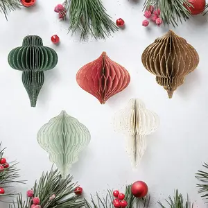 Nicro Biodegradable Holiday Hanging Decor Golden Glitter Edge Shape Custom Christmas Ornaments Paper Honeycomb Table Decorations