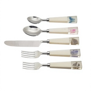 SCI Eco Friendly Resin Wood Handle & Stainless Steel with Silver Plated Flatware 5 Pcs Set Cutlery Set Hot Sale - Product Image 1