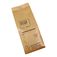 Sac en papier kraft recyclable à fond plat à huit côtés, imprimé sur mesure, avec fermeture éclair supérieure en PE, pour emballage de grains de café, prix d'usine, faible MOQ