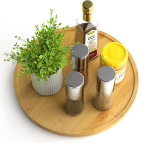 Bamboo Round <b>Rotating</b> Condiment Tray Kitchen Spice Organizer Standing Type Multifunctional <b>Storage</b> <b>Rack</b> - Product Image 1