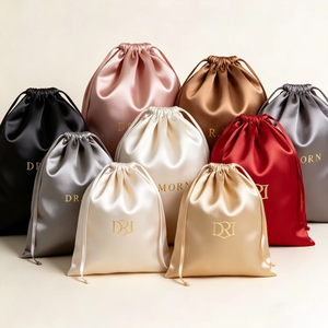 Imitation Silk Drawstring Jewelry Pouch <b>Shoe</b> Pouch Beige Satin <b>Small</b> Minimalist <b>Storage</b> Bag Portable Dust Cover for Accessories - Product Image 2