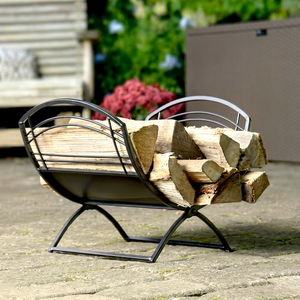Modern Oval Steel <b>Log</b> <b>Holder</b> Powder Coated Firewood Storage Outdoor <b>Fireplace</b> Accessory - Product Image 1