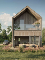 Maison préfabriquée scandinave à toit en pente, éco-responsable, extérieur 2 étages, cabane de vacances avec espace extérieur