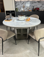 Table à manger transformable en marbre avec pieds en acier carbone et plaque chauffante pour hôtel, villa, maison et restaurant