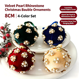 Kedatangan Grosir Ornamen Bola Natal Beludru 8cm, Bola Natal Busa Kain Beludru, Dekorasi Gantung untuk Pohon Natal - Product Image 1