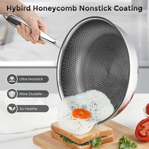 <span class=keywords><strong>Set</strong></span> di <span class=keywords><strong>Padelle</strong></span> in <span class=keywords><strong>Acciaio</strong></span> Inox 304 Triply con Fondo a Nido d'Ape per Cucina, Compatibili con Induzione - Product Image 3