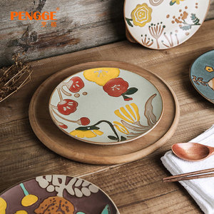 Piatti in Ceramica Floreali Retrò con Decorazioni Dipinte a Mano, Piatti Decorativi per Cucina Domestica e Allestimenti Tavola Ristorante - Product Image 3