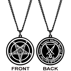 Collier en acier inoxydable avec sigile de Baphomet, chèvre Samaël, Lilith, pentacle inversé, pentagramme et sigile de Lucifer, <span class=keywords><strong>symbole</strong></span> satanique - Product Image 3