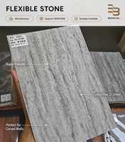 Panneau mural flexible en pierre de travertin 3D Roma Grey 2400x1200mm, résistant au feu, ultra-fin, revêtement mural MCM pour extérieur et intérieur