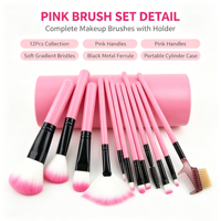 Set kuas rias wajah 12 potong profesional, dengan Kit alat kecantikan portabel untuk Eye Shadow & Concealer, grosir tersedia