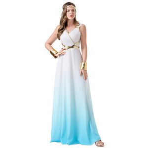 Greek Goddess <b>Dress</b> Women White <b>Blue</b> <b>Ombre</b> Costume Halloween Cosplay Party Outfit Stage Performance Fancy <b>Dress</b> - Product Image 2