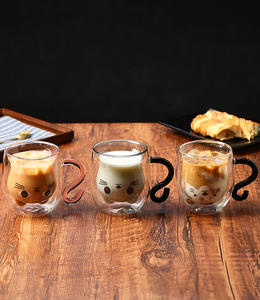 Tasse en <span class=keywords><strong>verre</strong></span> à double couche avec <span class=keywords><strong>queue</strong></span> <span class=keywords><strong>de</strong></span> chat pour le petit-déjeuner. - Product Image 5