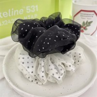 Haute Qualité Satin Noir et Blanc Tacheté Chouchous Double Maille Élégant Vintage Cheveux Corde Haute Qualité Cheveux Accessoires