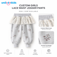 Pantalon de jogging pour filles Smiledotkids personnalisé avec dentelle à la taille, imprimé floral, tissu doux, OEM ODM, faible MOQ, vente en gros pour tout-petits et enfants