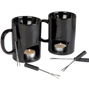 Set mit 2 Persona Keramik Schokoladen fondue Tassen Set schwarz oder weiß
