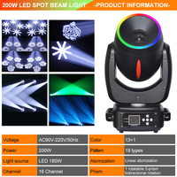 Projecteur LED Wash Beam 200W à tête mobile RGBW DMX512 IP20, construction en aluminium, technologie COB, compatible avec l'assistant vocal, pour scène
