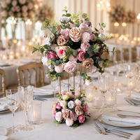 Boule de fleurs artificielle en soie rose de 60 cm, grande rose, arrangement de table, décoration de toile de fond de mariage avec feuilles vertes