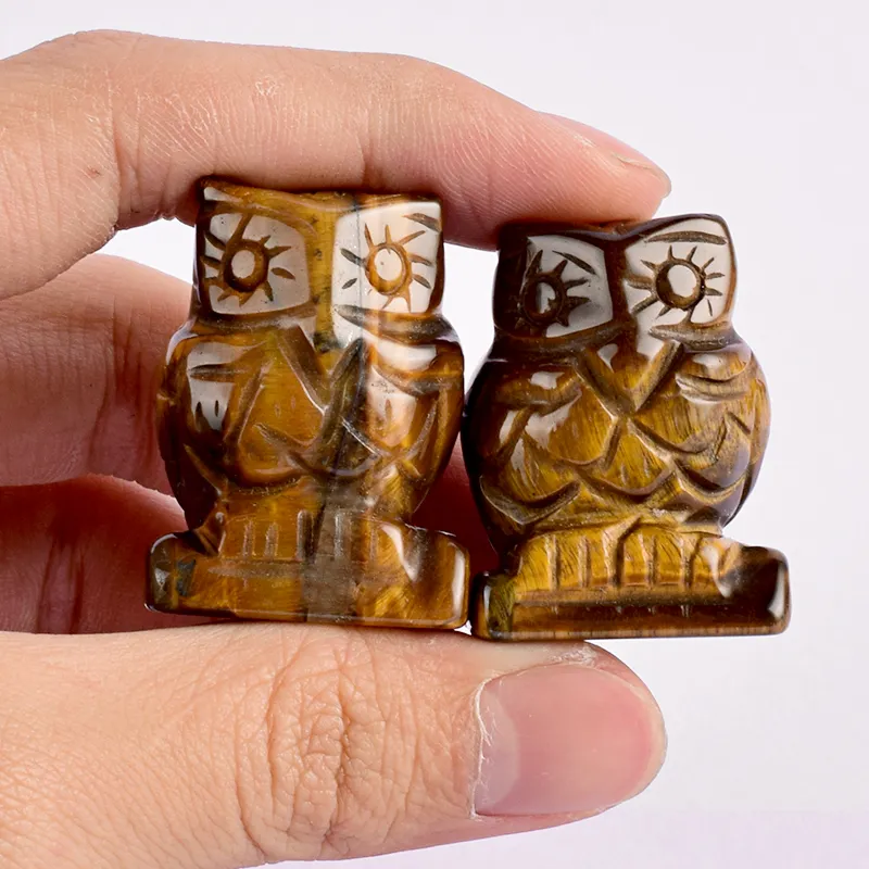 Di alta qualità naturale intagliato a mano occhio di tigre gufo in miniatura pietra naturale 1.5 pollici statua animale guarigione ornamenti per la casa accessori
