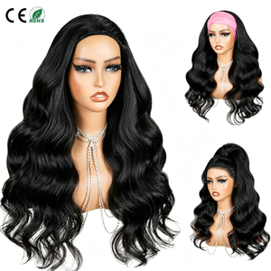 Demi-perruque en cheveux humains, ondulée, noir naturel, avec cordon de serrage, ligne de cheveux invisible, sans colle, prête à porter - Product Image 1