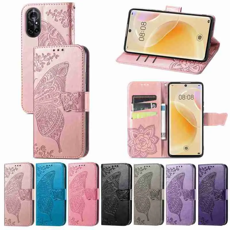 Huawei P Smart Plus Z Y5 Y6 Y7 Y9 Pro Prime 2018 2019 Nova 3 3i Book Soft TPU Phone Cover用ウォレットフリップバタフライレザーケース