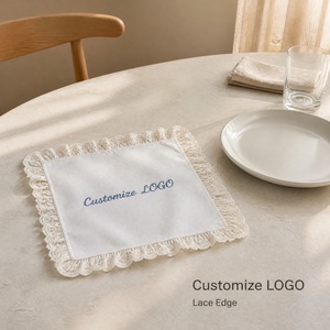 Servilleta de Algodón Moderna y Duradera con Bordado Personalizado, Cuadrada, con Ribete de Encaje Blanco, Decoración Elegante para Mesa, Hecha a Mano con Logotipo - Product Image 2