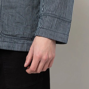 <span class=keywords><strong>Veste</strong></span> de boulangerie personnalisée <span class=keywords><strong>veste</strong></span> de corvée coupe légèrement décontractée Hickory Stripe Denim: 100% coton teinté indigo simple évent arrière - Product Image 6