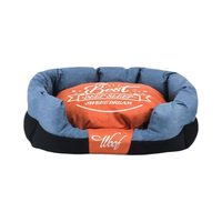 Canapé-lit douillet en denim pour petits chiens et chats, coussin amovible et lavable, base imperméable, nid d'hibou toutes saisons avec imprimé Sweet Dream