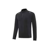 T-shirt de sport unisexe à manches longues, col montant, demi-zip, séchage rapide, en polaire polyester ripstop, épais, pour l'hiver, course à pied, 220g