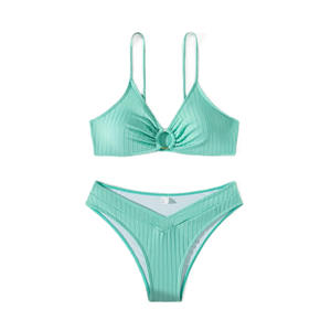 Neuer sexy einfarbiger Bikini-Badeanzug im 2-teiligen Set mit Slips, langlebig gerippt, für den grenzüberschreitenden Großhandel - Product Image 5