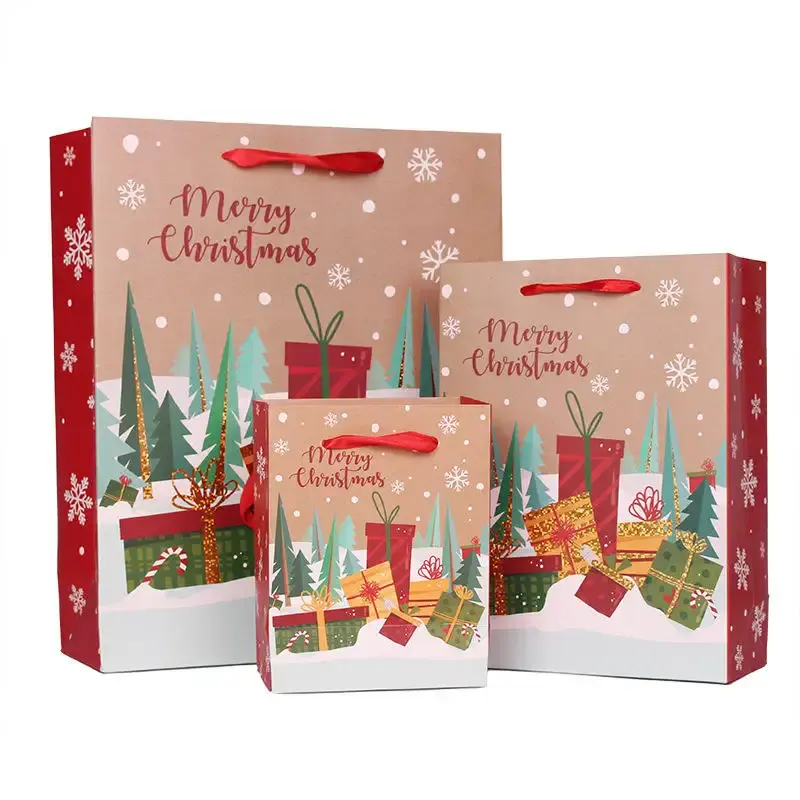 高級厚手メリークリスマスショッピングクラシック紙ギフトバッグプリント卸売食料品ハンドバッグ
