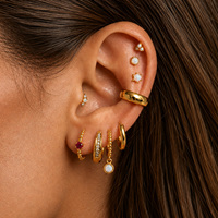JUSNOVA Set Anting Hoop Lapis Emas 14k Bahan Stainless Steel 316l untuk Wanita, Tahan Air, Anti-Kusam, Perhiasan Trendi untuk Hadiah Ulang Tahun