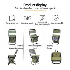 便携式三合一户外折叠椅，带储物袋靠背绝缘，适用于花园海滩露营和钓鱼 - Product Image 3