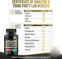 Capsules de Shilajit 60 unités 8 en 1 Ashwagandha Panax Ginseng Rhodiola Cordyceps 700mg Soutien Énergétique Métabolisme Végétalien OEM