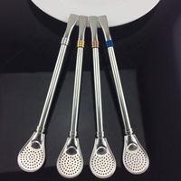 Cuillère-filtre Bombilla détachable en acier inoxydable de 19 cm avec brosse de nettoyage pour les ensembles de pailles à Yerba Maté, café et thé