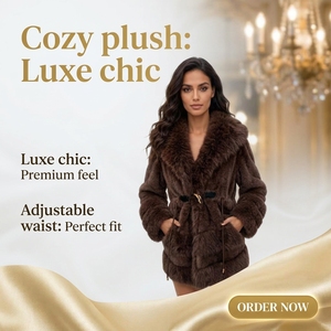 Cappotto da Donna in Finta Pelliccia di <span class=keywords><strong>Visone</strong></span> e Volpe <span class=keywords><strong>con</strong></span> Colletto a V e Cintura, Giacca Invernale Spessa e Calda a Maniche Lunghe - Product Image 5