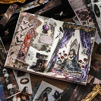 Simno 50 feuilles d'autocollants gothiques prédécoupés Washi pour journal, livre d'autocollants vintage sombre et cool pour Halloween, pour la papeterie décorative de journal