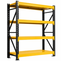 Étagère de stockage métallique à longue portée, réglable, jaune et noire, de capacité moyenne, à 3 niveaux, pour centre logistique