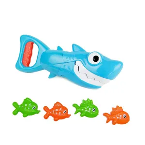 כריש חוטף תינוק אמבטיה צעצועים-כחול כריש עם שיניים נושכות פעולה כולל 4 צעצוע דגי אמבט צעצועי בנים בנות פעוטות (כחול)