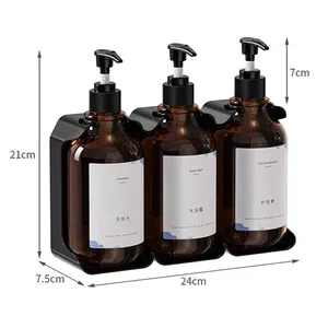 Hotel Bathroom abs 3 chamber 500ml wall mount soap and shower gel shampoo dispenser bottle