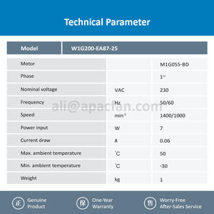 ebmpapst W1G200-EA87-25 230VAC 50/60Hz 7W 0.06A 1400/1000RPM Moteur électrique à roulement à billes OEM/ODM pour congélateur, réfrigérateur, stockage frigorifique - Product Image 3
