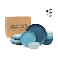 24 pièces Vaisselle en paille de blé Assiettes à dîner Assiettes à dessert Bols à céréales Assiettes en plastique incassables Ensembles de bols Plats de cuisine