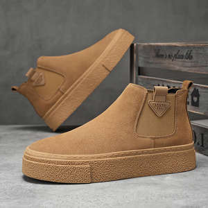 Bottes courtes en cuir pour hommes Printemps/Automne 2026, rembourrées, polyvalentes, rétro, monobloc, montantes, à semelle épaisse - Product Image 1