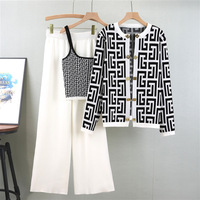 Ensemble décontracté trois pièces pour femme, exportation européenne, nouvelle mode automne, cardigan tricoté, caraco et pantalon ample à jambes larges 0551