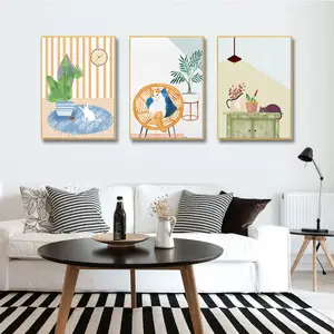 Modern Watercolor Animal Wall Art Framed Minimalist Wall Art Paint For Children For Baby Room Nursery Decoration