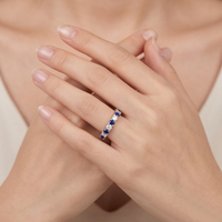 Bague de mariage personnalisée 2 carats VVS en zircon bleu et blanc cultivé en laboratoire, motif cercle complet alterné, plaqué argent 925, vente chaude