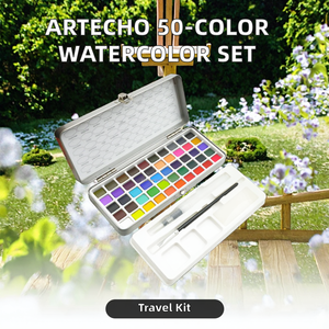 Ensemble de peinture <span class=keywords><strong>aquarelle</strong></span> solide de 50 couleurs comprenant un pinceau pour le papier, la toile, le verre, le <span class=keywords><strong>dessin</strong></span> - Product Image 4