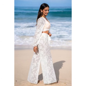 The New Product Is White Wide-legged Beach <b>Sunscreen</b> Long-sleeved V-neck Breathable Cinched Waist Tie and Slimmed - Product Image 2