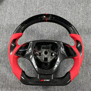 Volante de Fibra de Carbono Personalizado para C7 Z06 ZR1 2014-2019 con Empuñadura de Cuero Rojo y Negro y Pantalla LED - Product Image 1