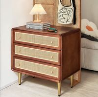 Commode en rotin de style mid-century avec support métallique pour salon, maison et hôtel