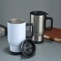 Mug à café isotherme en acier inoxydable 304 à double paroi de 14 oz, vierge pour sublimation, avec poignée et couvercle, pour voyage en voiture, personnalisable en gros avec logo